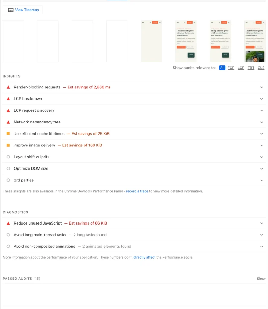 page speed insight details for mobile